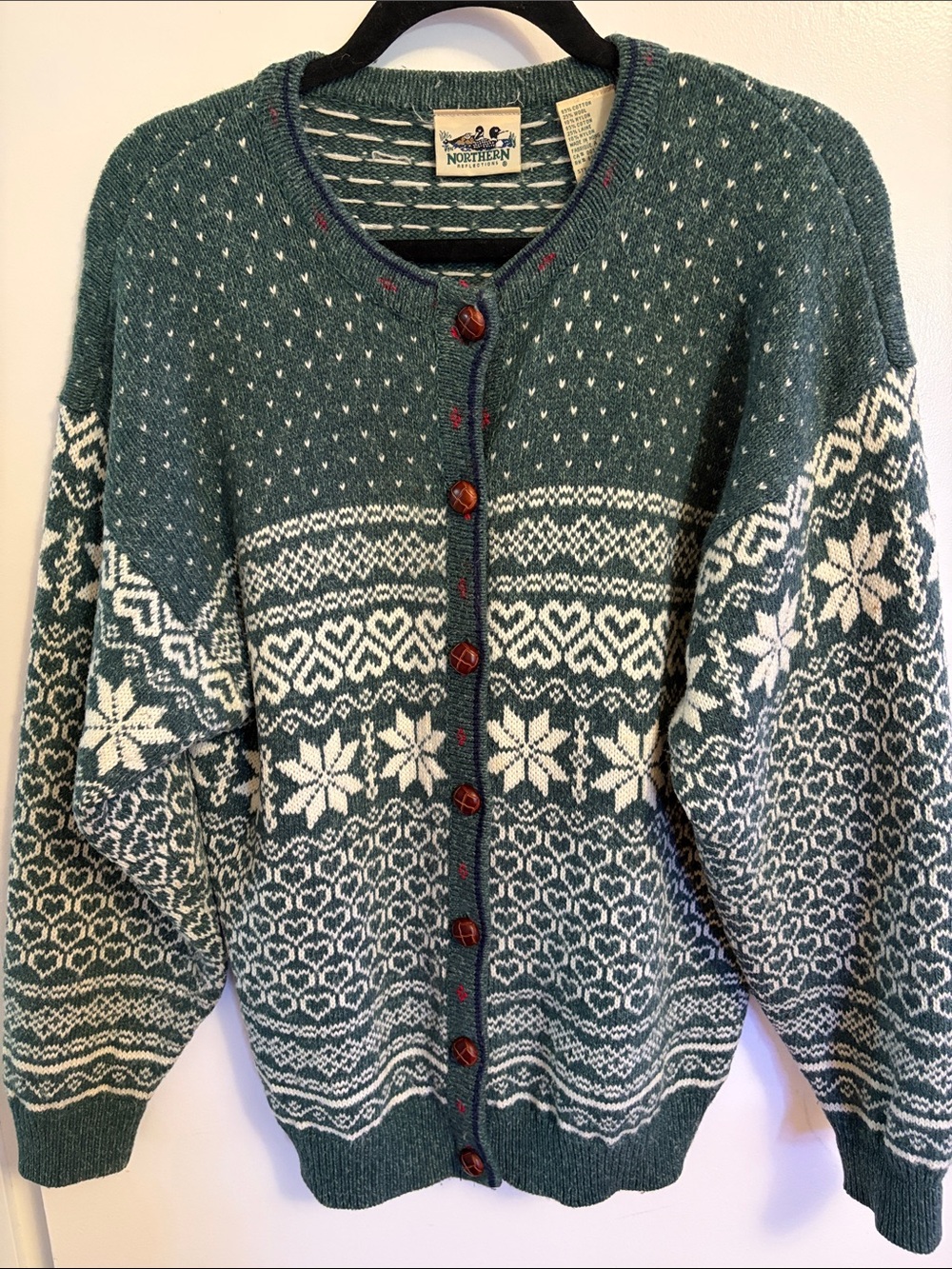 Vintage Northern Reflections wool Fair Isle Nordic cardigan size medium